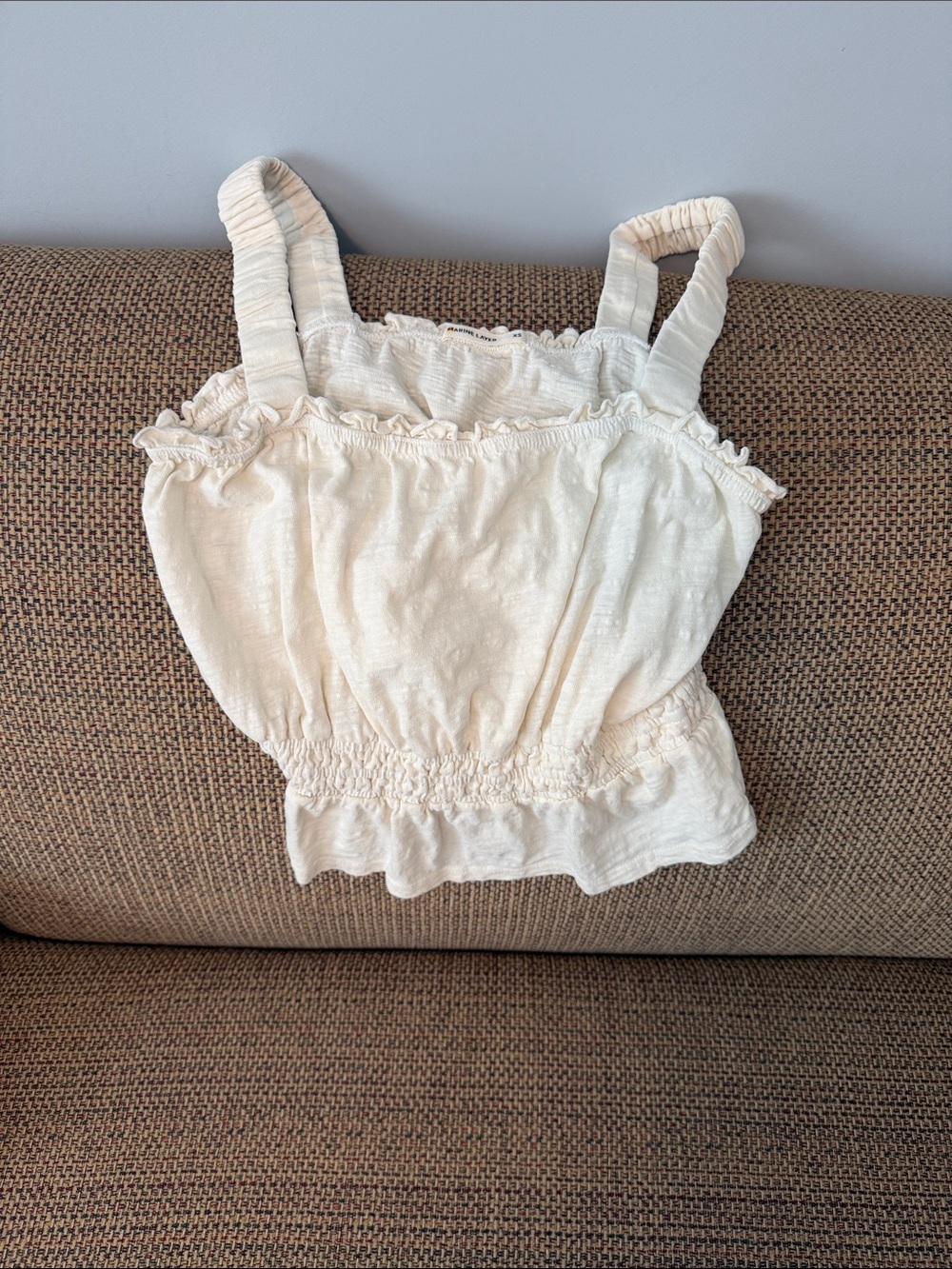 Marine Layer Cream Ruffle Tank Top
